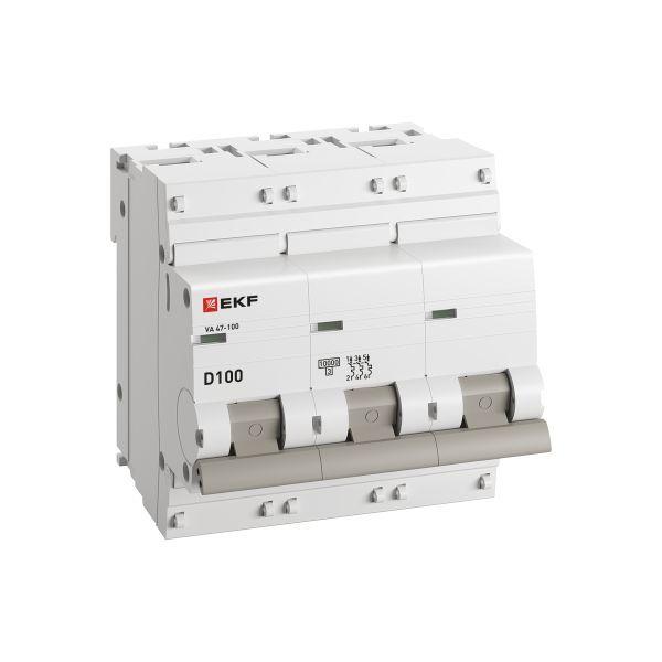 Выключатель автоматический модульный 3п D 100А 10кА ВА 47-100 PROxima EKF mcb47100-3-100D-pro