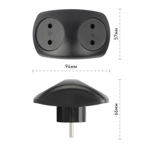 Разветвитель электрический SPx-2-B на 2 розетки без заземл. 10А черн. Эра Б0059720