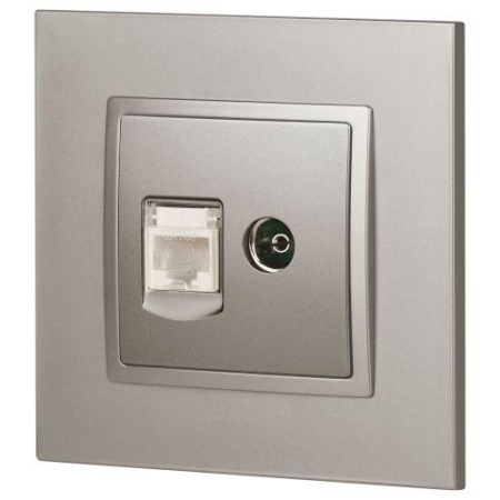 Розетка компьютерная + телевизионная Elegance 14-3110-16 RJ45+TV титан Эра Б0065768