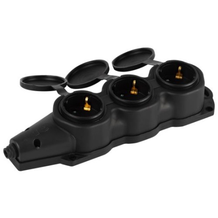 Колодка 3-м с заземл. 16A IP44 KX-3e-B-IP44 каучук. черн. Эра Б0068453