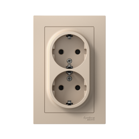Розетка 2-м. AtlasDesign 16А с заземл. со шторками в сборе песочн. SE ATN001226