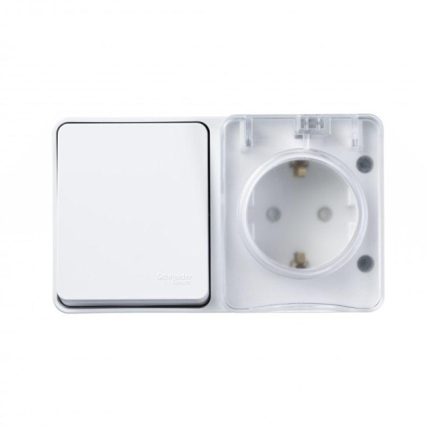 Блок ОП AtlasDesign PROFI IP54 (розетка 1-м 16А заземл. защ. шторки + 1-кл. выключатель 10А) бел. SE ATN540170