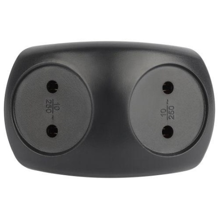 Разветвитель электрический SPx-2-B на 2 розетки без заземл. 10А черн. Эра Б0059720