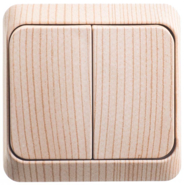 Выключатель 2-кл. ОП Этюд Дача 10А IP20 сосна SE BA10-002D