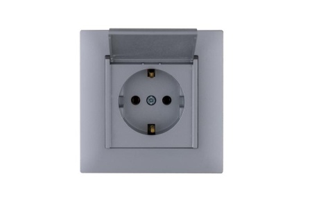 Розетка 1-м с крышкой Karea RIZZ STAR с заземл. сер. Makel 88065029