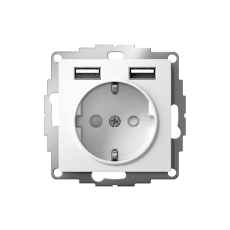 Розетка 1-м СП AtlasDesign 16А IP20 с 2-мя заряд. устройствами USB тип A+A 5В/2.4А 2х5В/1.2А механизм бел. SE ATN000130