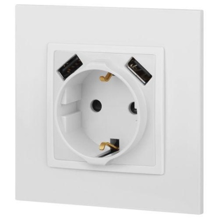 Розетка Elegance 14-4109-01М 16A 250В 2P+E защ. штор. с 2xUSB 3А 5В матов. бел. Эра Б0065773