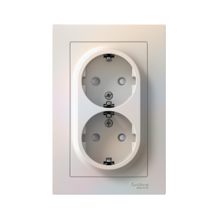 Розетка 2-м СП AtlasDesign 16А IP20 с заземл. защ. шторки в сборе жемчуж. SE ATN000426