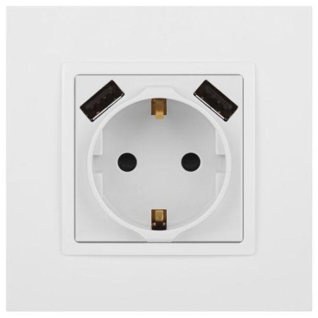 Розетка Elegance 14-4109-01М 16A 250В 2P+E защ. штор. с 2xUSB 3А 5В матов. бел. Эра Б0065773