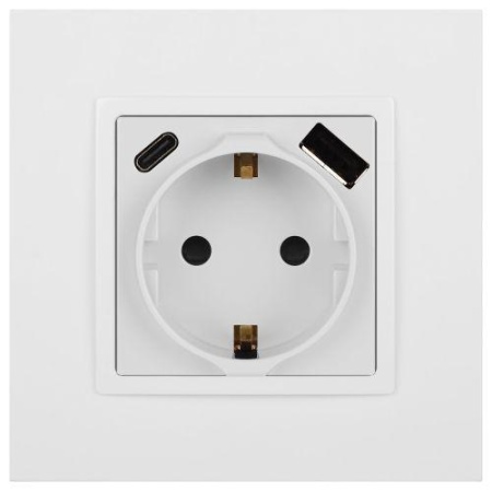 Розетка Elegance 14-4108-01 16A 250В 2P+E защ. шторки с USB type-A+C 3А 5В белый Эра Б0067736