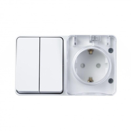 Блок ОП AtlasDesign PROFI IP54 (розетка 1-м 16А заземл. защ. шторки + 2-кл. выключатель 10А) бел. SE ATN540174