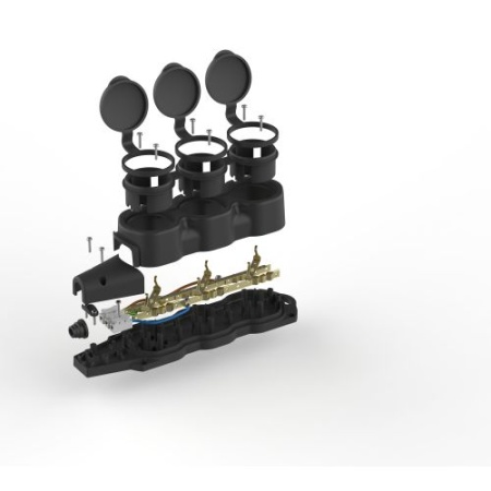 Колодка 3-м с заземл. 16A IP44 KX-3e-B-IP44 каучук. черн. Эра Б0068453