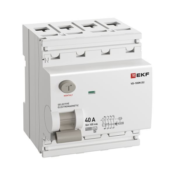 Выключатель дифференциального тока 4п 40А 100мА тип AC 6кА ВД-100N (S) электромех. PROxima EKF E1046MS40100