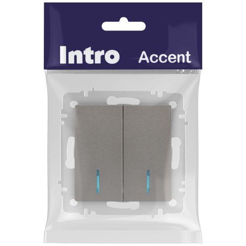 Выключатель 2-кл. СП Accent 6-105-09 10А IP20 250В с подсветкой AL/CU титан Intro Б0063525