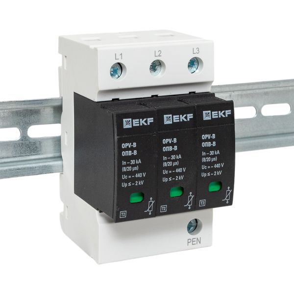 Ограничитель перенапряжения имп. ОПВ-В/3P In 30кА 400В EKF opv-b3