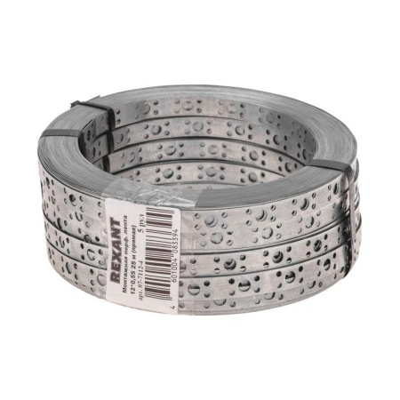 Лента монтажная перфорированная 12х0.55мм прямая полоса оцинк. (уп.25м) Rexant 07-7112-4