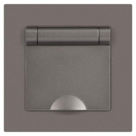 Розетка 1-м СП Accent 6-203-09 16А IP20 250В 2P+E Schuko с крышкой AL/CU титан Intro Б0063471