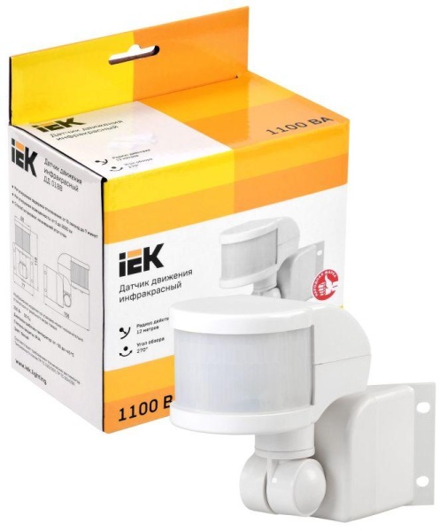 Детектор движения ДД 018 1100Вт угол обз. 270град. 2 полюс. дальн. 12м IP44 бел. IEK LDD10-018B-1100-001