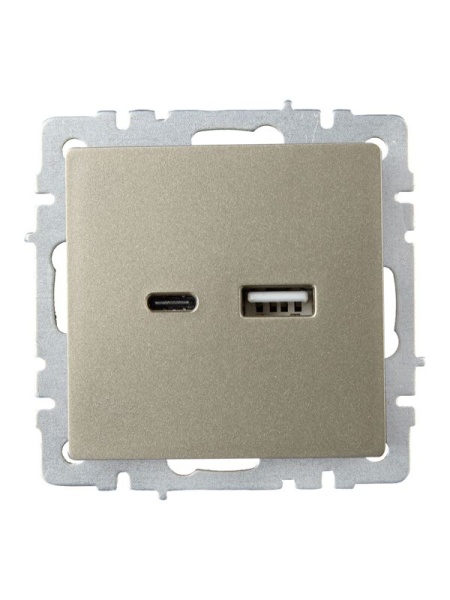 Розетка BRITE USB A+C 18Вт РЮ11-1-БрШ механизм шампань IEK BR-U22-018-K37