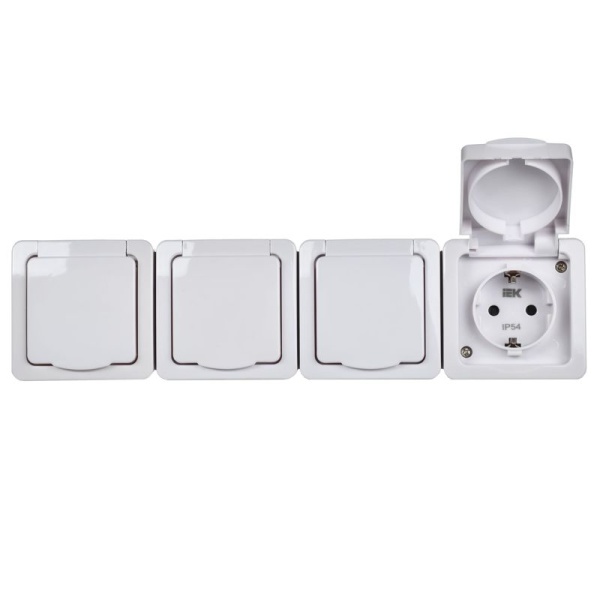 Розетка 4-м ОП Гермес Plus РСб24-3-ГПБб 16А IP54 с заземл. с крышкой бел. IEK ERMP42-K01-16-54-EC
