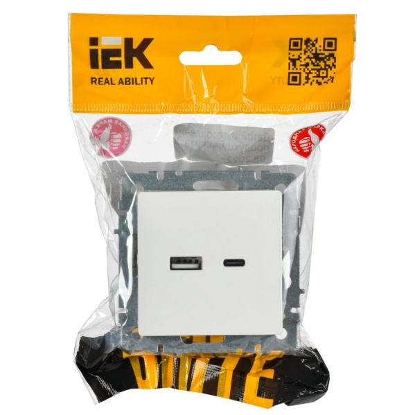 Розетка BRITE USB A+C 18Вт РЮ11-1-БрБ механизм бел. IEK BR-U22-018-K01