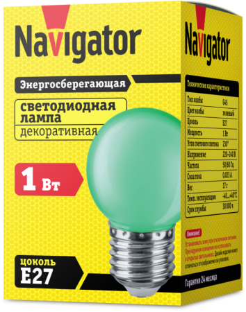 Лампа светодиодная 71 828 NLL-G45-1-230-G-E27 1Вт шар E27 176-264В зел. Navigator 71828