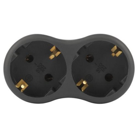 Разветвитель электрический SPx-2e-B на 2 розетки с заземл. 16А черн. Эра Б0059722