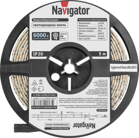 Лента светодиодная 71 766 NLS-5050CW30-7.2-IP20-12V R5 7.2Вт/м (уп.5м) Navigator 71766