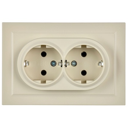 Розетка 2-м СП BRITE РС12-3-БрКр 16А в сборе с заземл. без защ. шторок беж. IEK BR-R21-16-K10-F