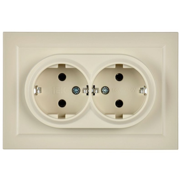 Розетка 2-м СП BRITE РС12-3-БрКр 16А в сборе с заземл. без защ. шторок беж. IEK BR-R21-16-K10-F