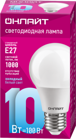 Лампа светодиодная 61 140 OLL-A60-10-230-6.5K-E27 10Вт грушевидная 6500К холод. бел. E27 1000лм 176-264В ОНЛАЙТ 61140