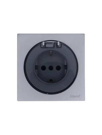 Розетка 1-м СП OSEN с заземл. с крышкой ПБТ механизм сер. матов. LEZARD 743-7488-123B