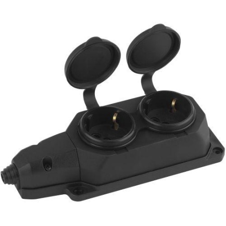 Колодка удлинителя 2-м с заземл. 16А IP44 K-2e-B-IP44 каучук черн. Эра Б0044544