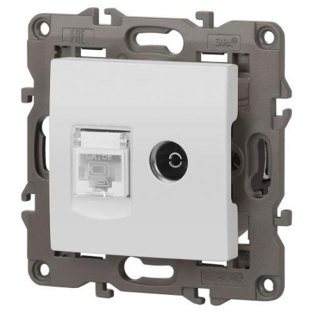 Розетка компьютерная + телевизионная Elegance 14-3110-01М RJ45+TV матов. бел. Эра Б0065767