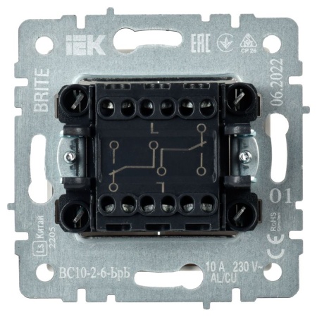 Выключатель проходной 2-кл. СП BRITE ВС10-2-6-БрБ 10А механизм бел. IEK BR-V22-0-10-K01