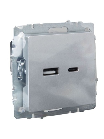 Розетка BRITE USB A+C 18Вт РЮ11-1-БрА механизм алюм. IEK BR-U22-018-K47