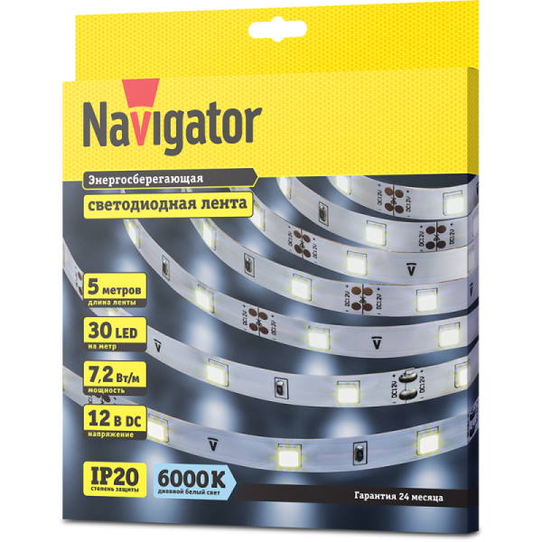 Лента светодиодная 71 766 NLS-5050CW30-7.2-IP20-12V R5 7.2Вт/м (уп.5м) Navigator 71766