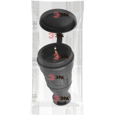 Разъем каучуковый с заземл. прям. 16А IP44 черн. Эра Б0044541