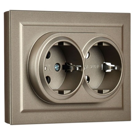 Розетка 2-м СП BRITE РС12-3-БрШ 16А в сборе с заземл. без защ. шторок шампань IEK BR-R21-16-K37-F
