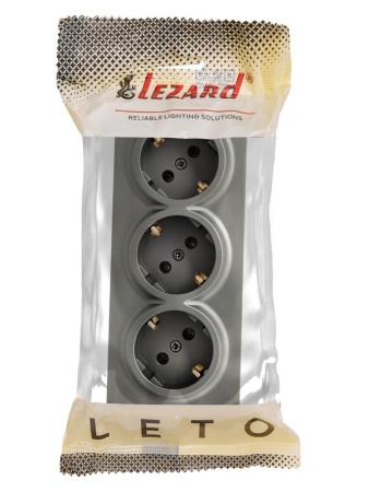 Розетка 3-м ОП LETO с заземл. закрытый корпус ПБТ платина LEZARD 752-3500-127BUP
