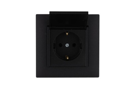 Розетка 1-м с крышкой Karea RIZZ STAR с заземл. чер. Makel 88054029