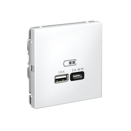 Розетка USB ArtGallery тип A+C 45Вт QC PD высокоскор. ЗУ механизм бел. SE GAL000129