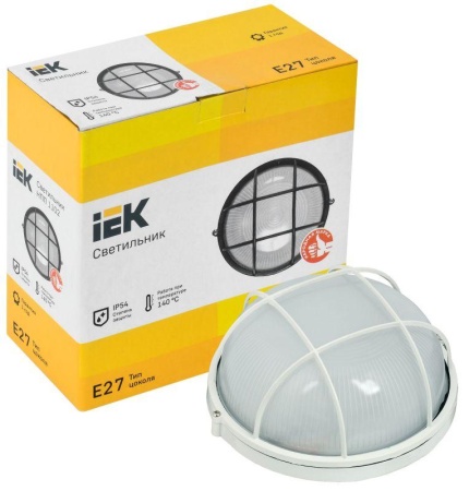 Светильник НПП 1102 100Вт E27 IP54 бел. круг с решеткой IEK LNPP0-1102-1-100-K01