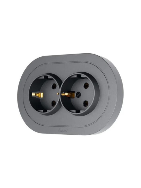 Розетка 2-м СП OSEN с заземл. ПБТ круглая механизм сер. матов. LEZARD 744-7400-127B