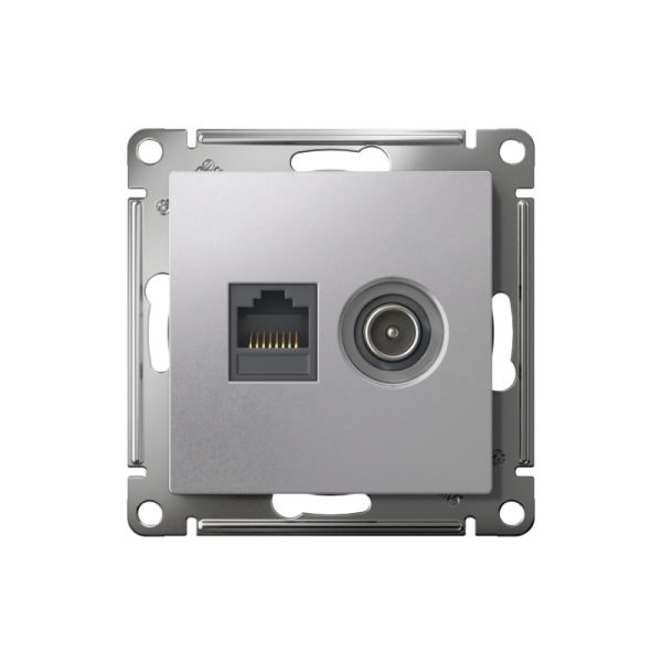 Розетка компьютерная + телевизионная 2-м СП AtlasDesign RJ45 кат.5E + TV механизм алюм. SE ATN000389