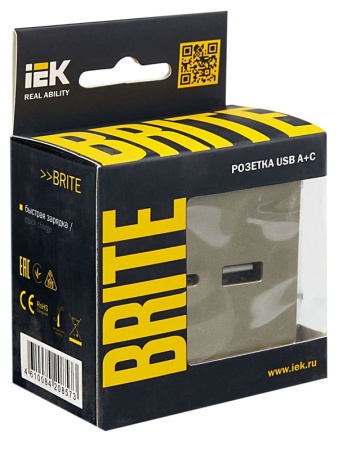 Розетка BRITE USB A+C 18Вт РЮ11-1-БрШ механизм шампань IEK BR-U22-018-K37