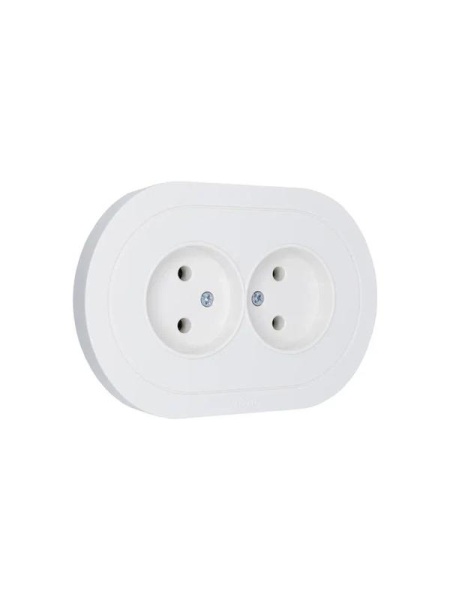 Розетка 2-м СП OSEN без заземл. ПБТ круглая бел. LEZARD 744-0200-128B