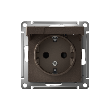 Розетка 1-м СП AtlasDesign 16А IP20 с заземл. защ. шторки с крышкой механизм мокко SE ATN000646