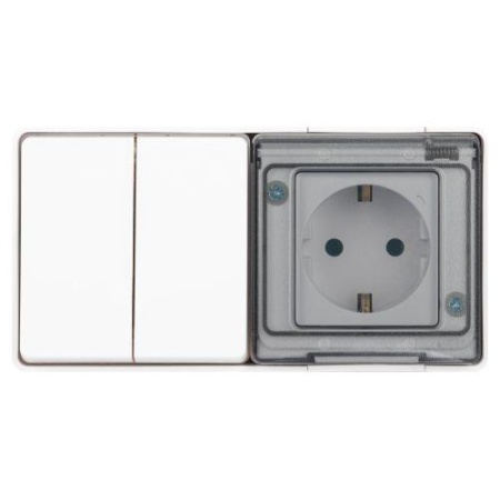 Блок розетка с выключателем Эксперт 11-7502-01 двойн. IP55 16A(10AX)-250В ОУ белый Эра Б0063270