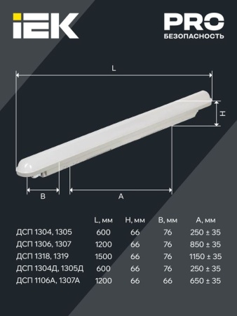 Светильник светодиодный ДСП 1305 18Вт 6500К IP65 600мм пластик сер. IEK LDSP0-1305-18-6500-K01